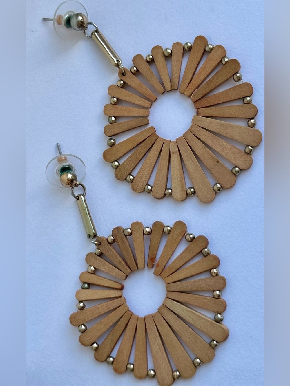 Wooden Circle Drop Earrings - Brown